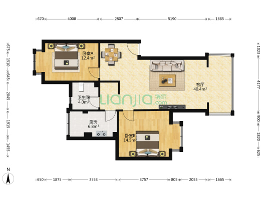 南河美景花园 2室1厅1卫 85平方