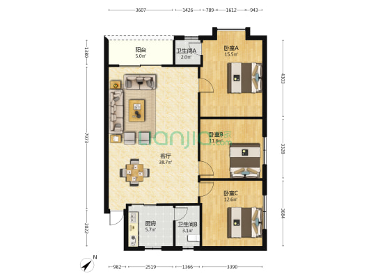 凤翔街 3室1厅2卫 109平方