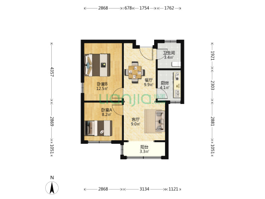 通济馨园 2室2厅1卫 72平方