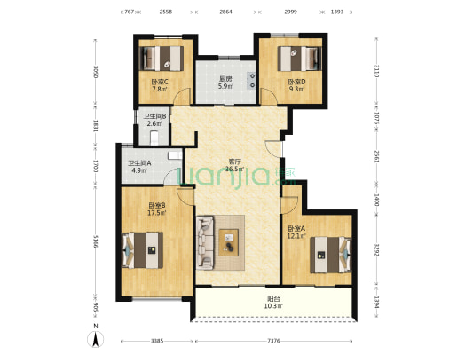 金隅会潮悦府 4室1厅2卫 139平方
