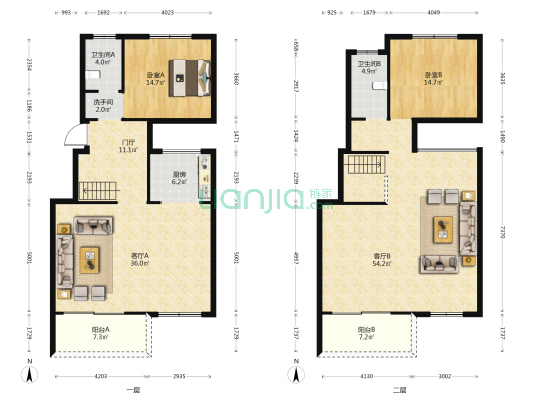 中海御湖世家东区 2室2厅3卫 158平方