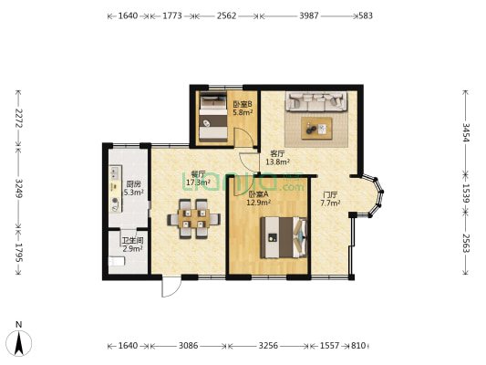 春秋社区 2室2厅1卫 72平方