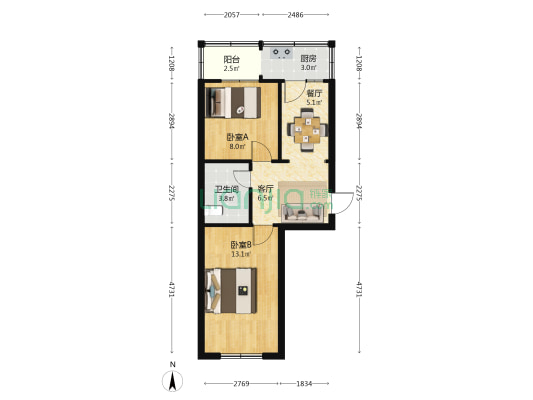 教科所宿舍 2室2厅1卫 51平方