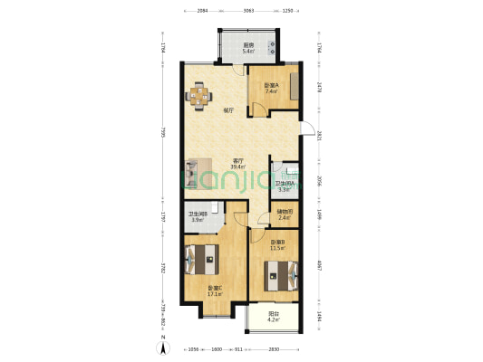 龙泉名府 3室1厅2卫 106平方