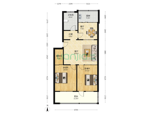 七里河路8-39 2室2厅1卫 100平方