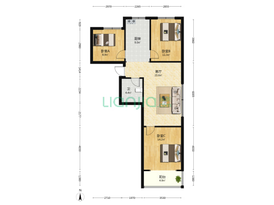 美景城 3室1厅1卫 114平方