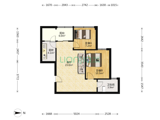 南湖半岛 2室1厅1卫 65平方