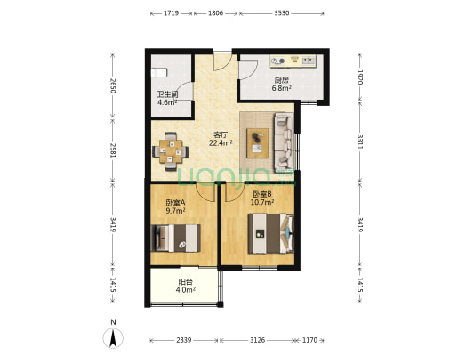 姚家雁翔苑 2室1厅1卫 81平方