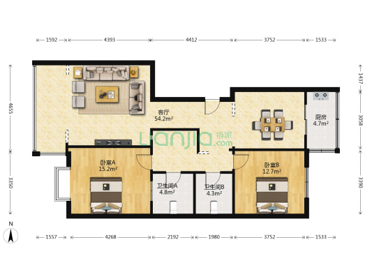 嘉潤苑 2室1厅2卫 127平方