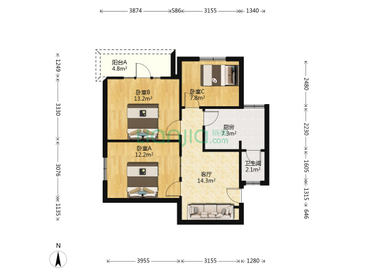 玉林十巷4号 3室1厅1卫 72平方