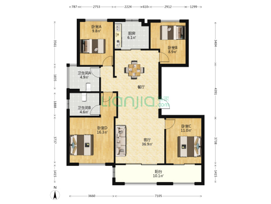 中梁香缇锦园 4室1厅2卫 122平方