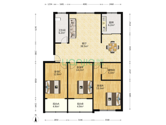 爱地花园 3室1厅1卫 134平方