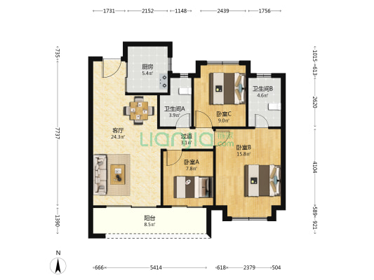 璟萃 3室1厅2卫 108平方