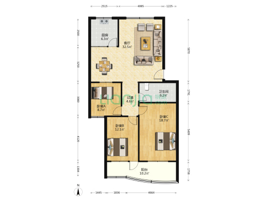 拥军公寓 3室1厅1卫 120平方