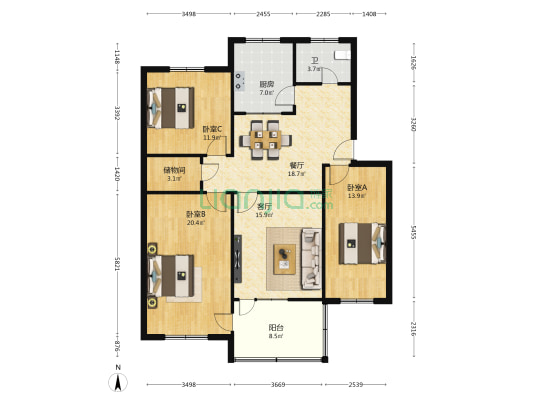 交通运输局家属楼 3室2厅1卫 127平方