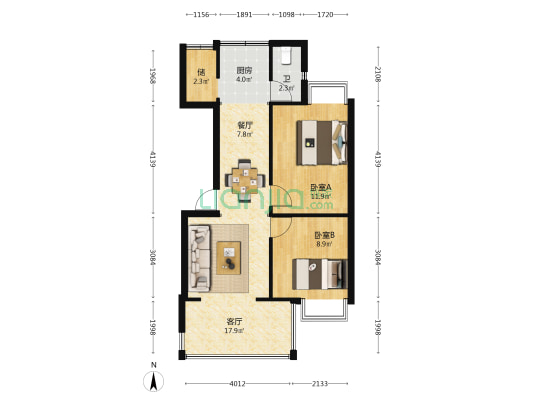 昆明铣床厂二分厂 2室2厅1卫 51平方