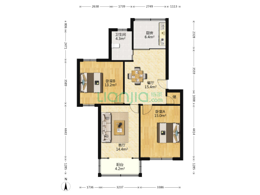 紫薇二村南区 2室2厅1卫 89平方