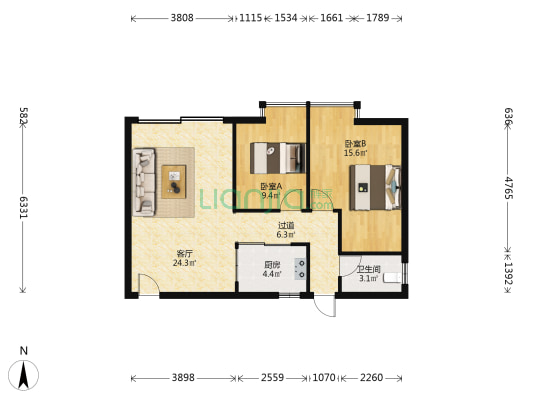 在水一方 2室1厅1卫 76平方