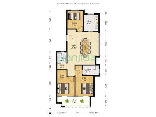 新城翡翠风华城 3室1厅2卫 108平方