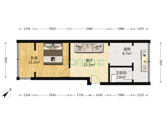 紫荆巷56号院 1室1厅1卫 43平方