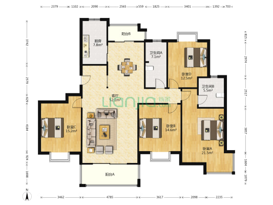 华庭苑 4室1厅2卫 179平方
