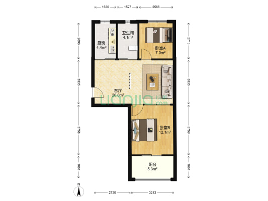 远洲国际城一期 2室1厅1卫 65平方