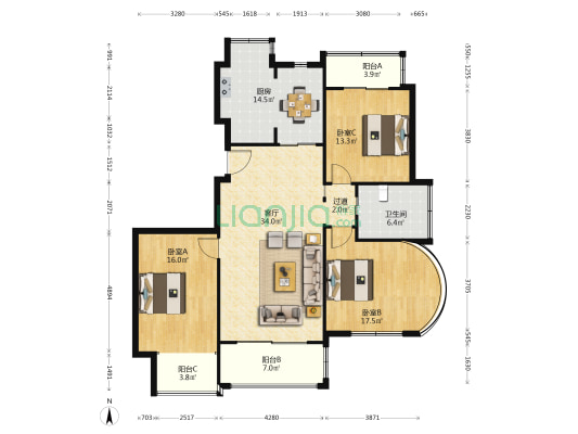 和睦小区 3室1厅1卫 132平方