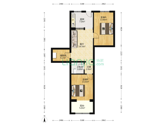知春路57号院 2室1厅1卫 78平方
