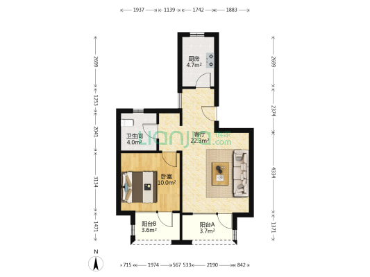 首开如院 1室1厅1卫 60平方
