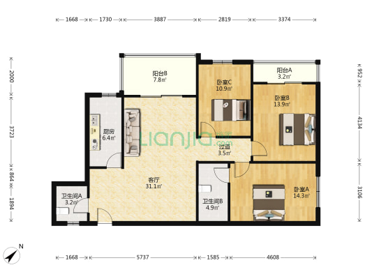怡景苑(双流) 3室1厅2卫 109平方