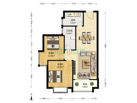 天翼府 2室1厅1卫 94平方