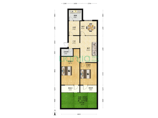 邯郸宾馆家属院 2室2厅1卫 87平方