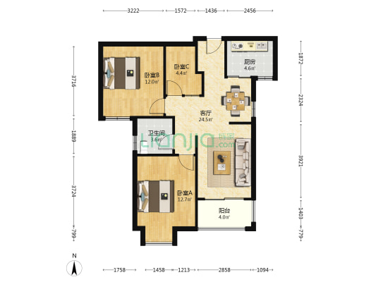 海润尊品 3室1厅1卫 88平方