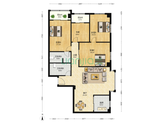 银来大厦 4室1厅2卫 177平方