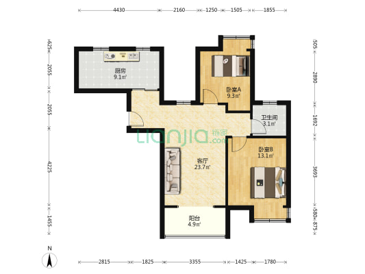 叶语雅园 2室1厅1卫 89平方
