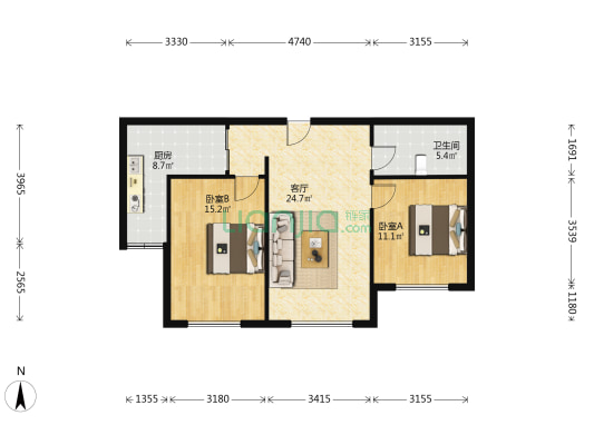 状元城（宝坻） 2室1厅1卫 94平方