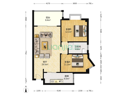 华林金盛花园 2室1厅1卫 83平方
