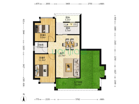 天韵华府 2室1厅1卫 87平方
