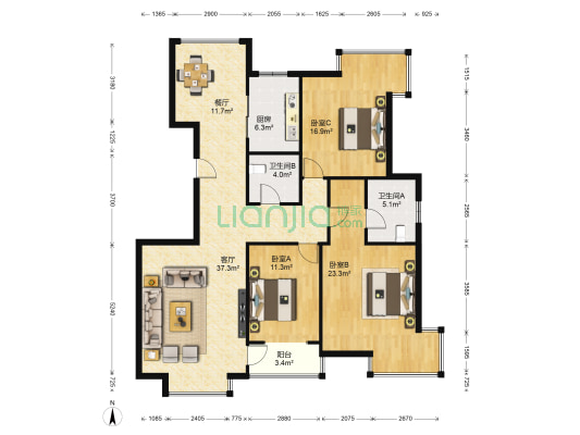 安宁庭院 3室2厅2卫 146平方