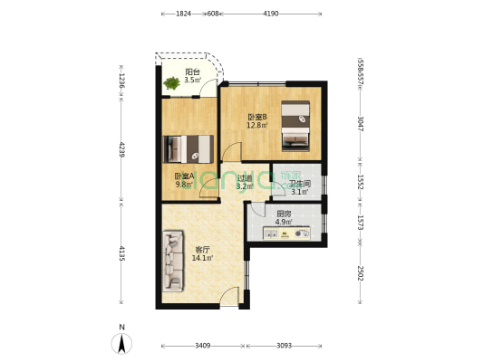 通惠花园（北区） 2室1厅1卫 63平方