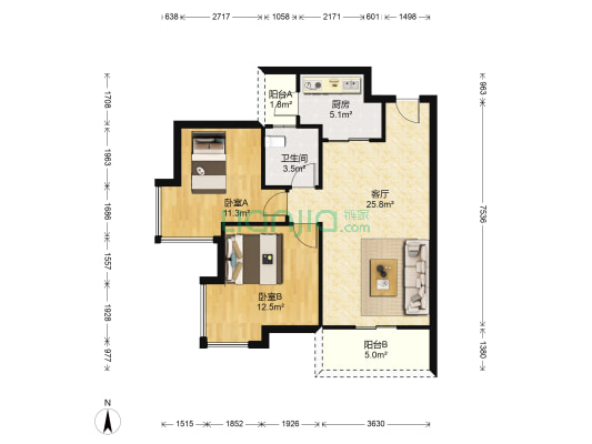盛世华庭 2室1厅1卫 75平方