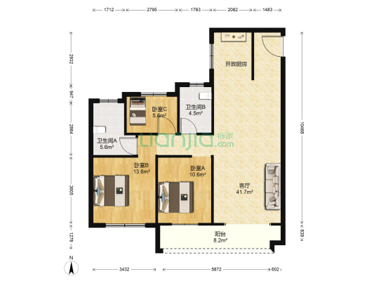 中梁南城上院 3室1厅2卫 120平方