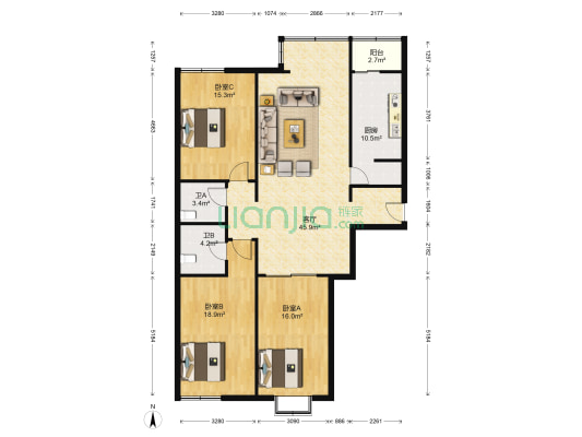 枫景名城 3室1厅2卫 159平方