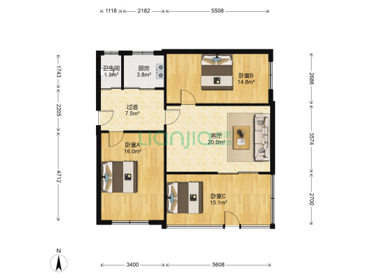 机电家属楼 3室1厅1卫 105平方