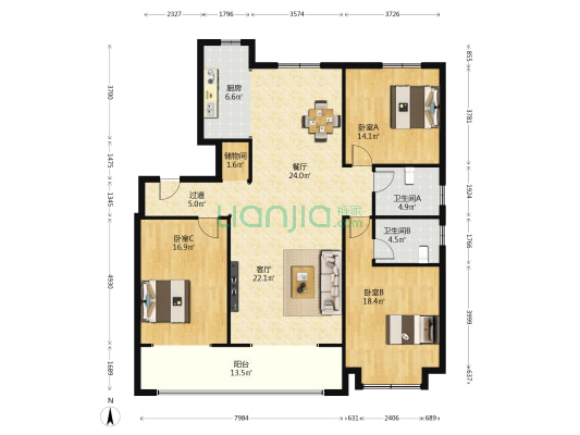 创业悦湖花园 3室2厅2卫 165平方