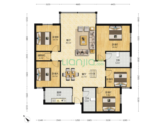 云中新村小区 5室2厅2卫 155平方