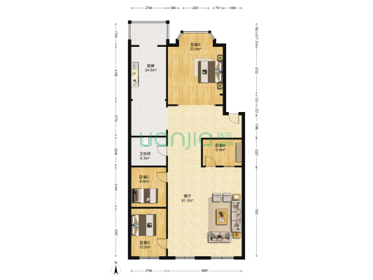 昊天绿色家园 4室1厅1卫 173平方