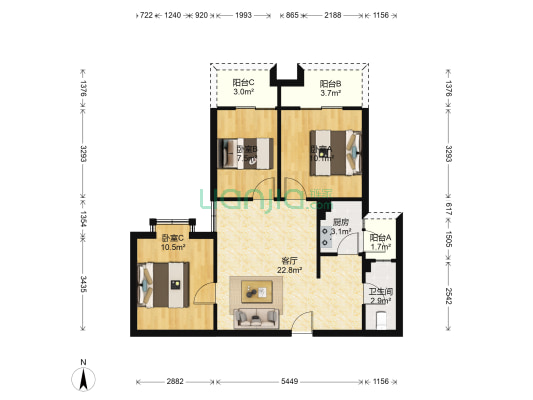 新熙门 3室1厅1卫 84平方