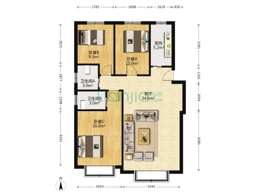 金秋桂园 3室1厅2卫 112平方