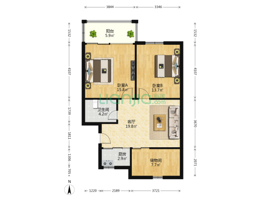 祥瑞花园 2室1厅1卫 52平方